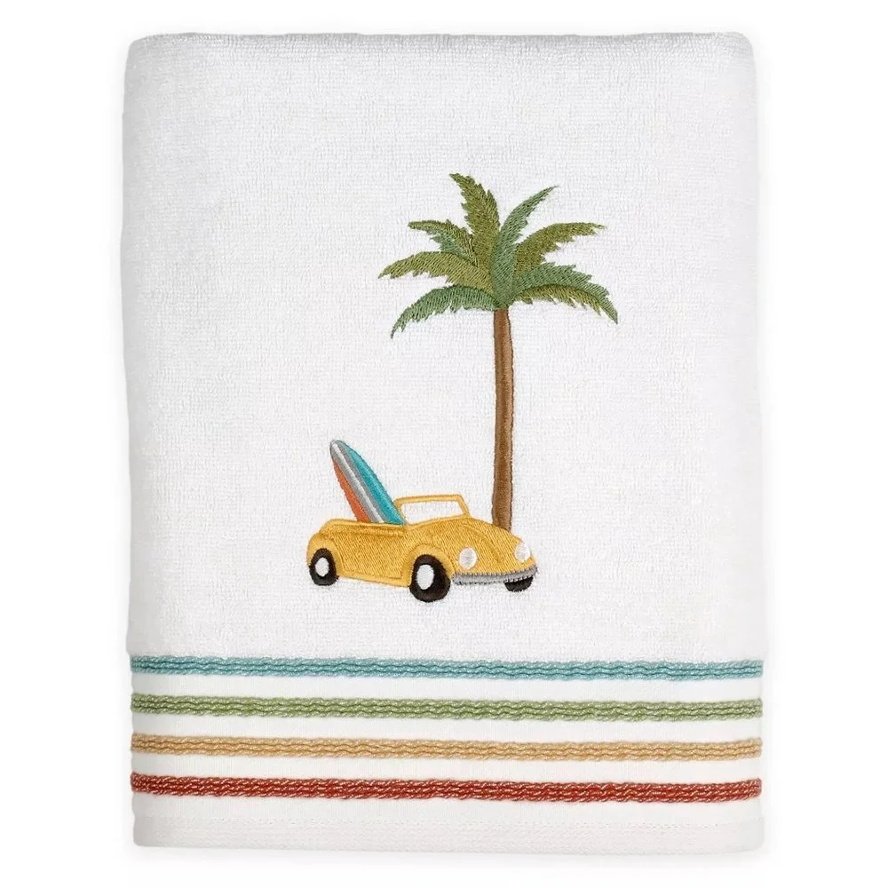 2 SKL Surfs Up Bath Towels Volkswagen Convertible Beetle Car SURFBOARD Palm Tree